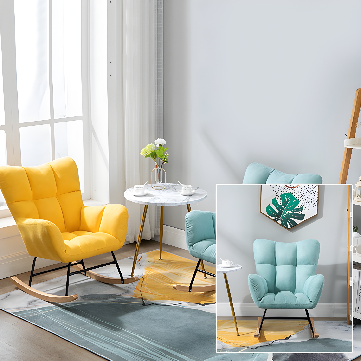 Modern Upholstered Rocking Chair Wingback Rocker Chair for Living Room - image 23