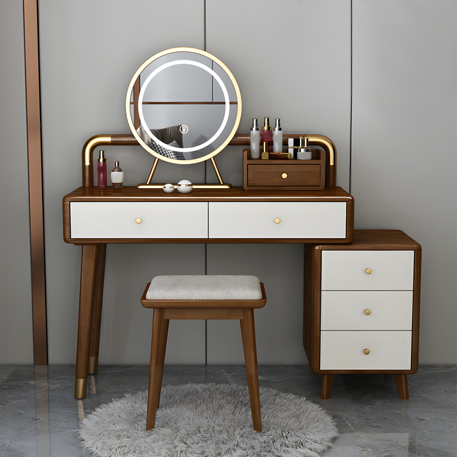 Modern Style Rubber Wood Vanity Table with 6 Drawers Dressing Table - image 3