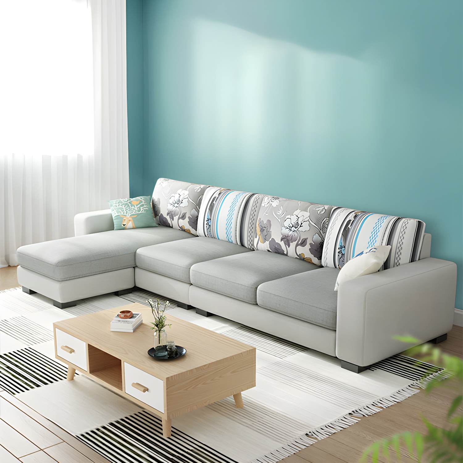 Scandinavian Wood Frame Straight Sofa with Cushion Back and Slipcover in 3 Piece Set - image 23