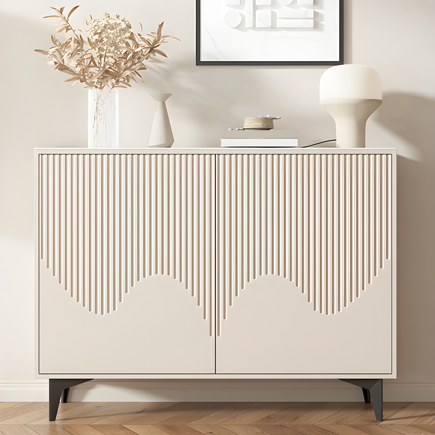 Modern White Wood Sideboard Credenza with Adjustable Shelving and 6 Interior Shelves - image 3