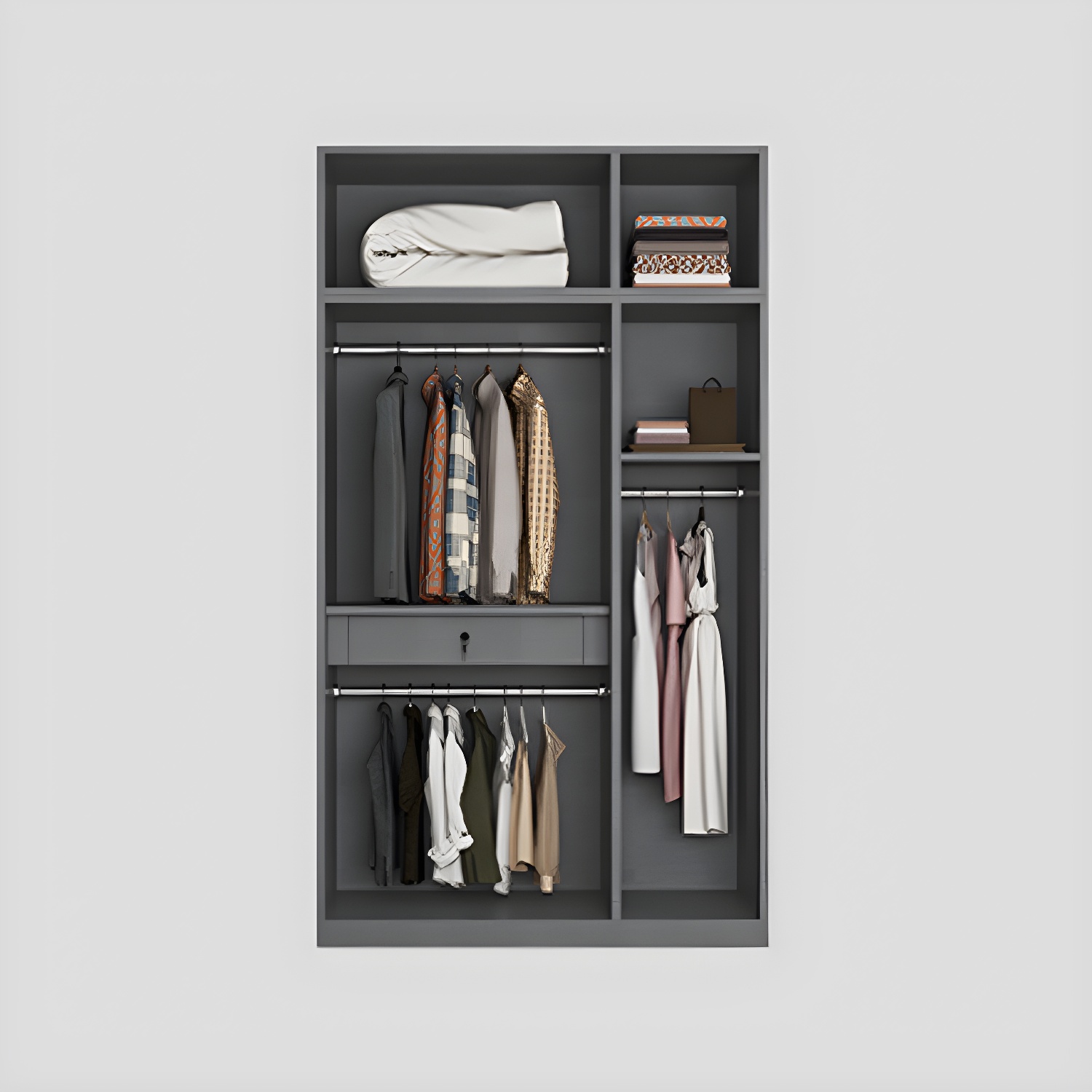 Contemporary Grey Storage Cabinet with Garment Rod Hinged Door Cabinet for Bedroom - image 8