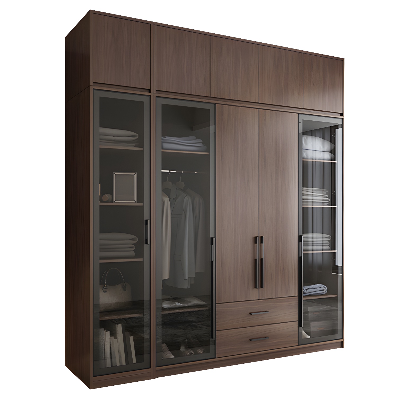 Brown Wood Wardrobe Armoire Modern Freestanding Wardrobe with Self Close Drawers - image 5