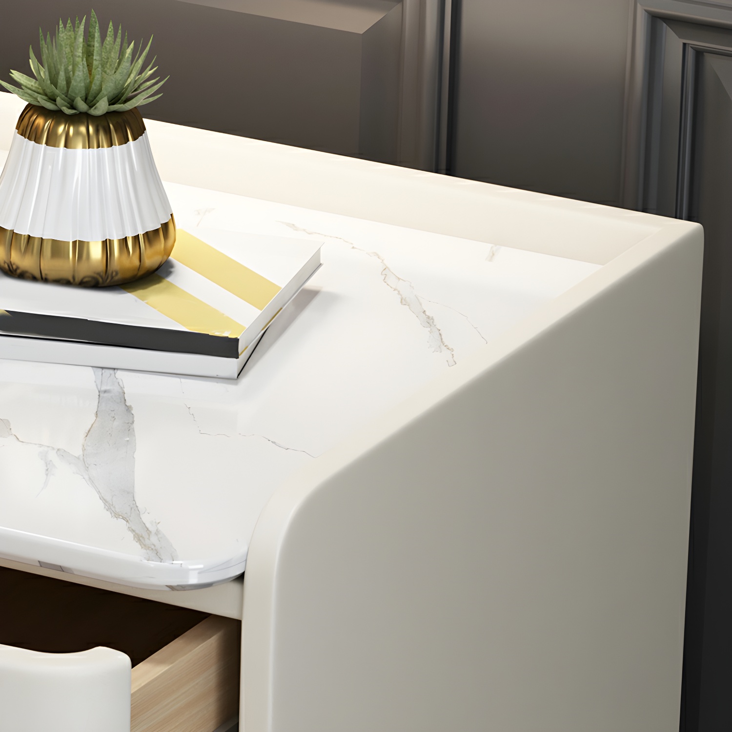 Glam Style Sintered Stone Top Drawer Storage Nightstand for Bedroom - image 25
