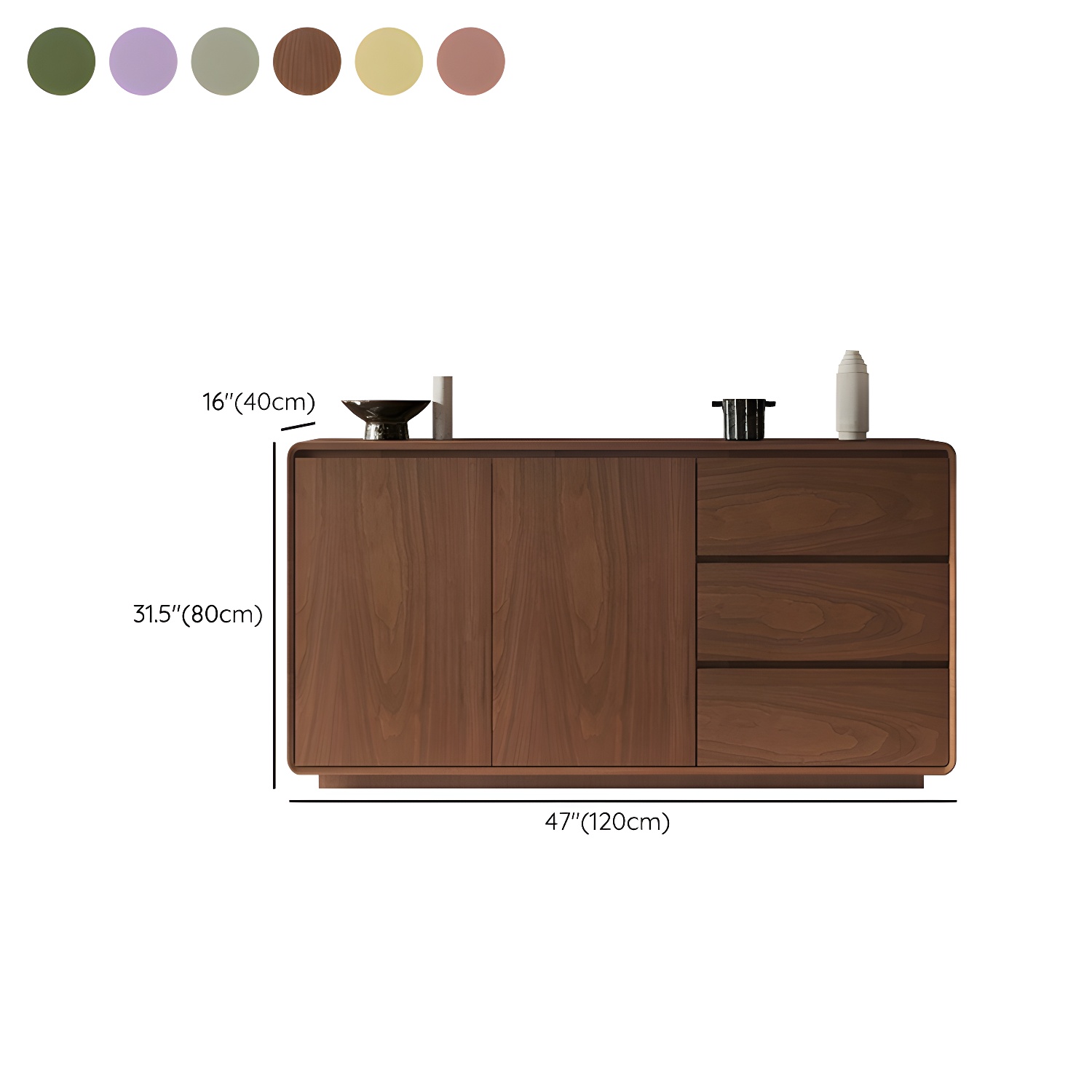 Wood Sideboard with 2 Doors and 3 Drawers, Overall Dimensions 40cmW x 80cmH - image 18
