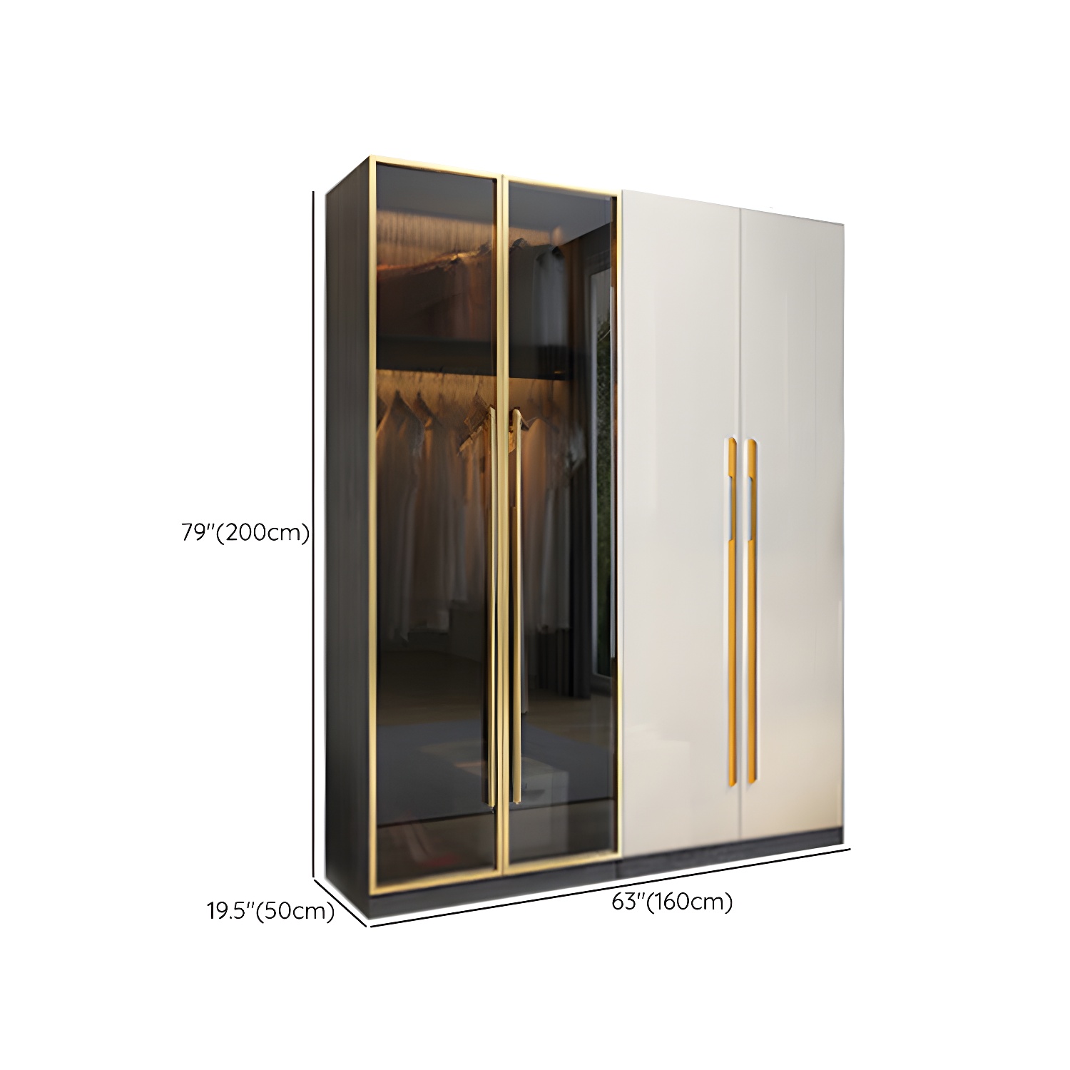 Modern Tempered Glass Doors Wardrobe Wood Frame Wardrobe without Light - image 14