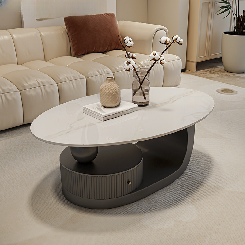 Nested Elliptical Accent Table with Repository Storage for Indoor Use