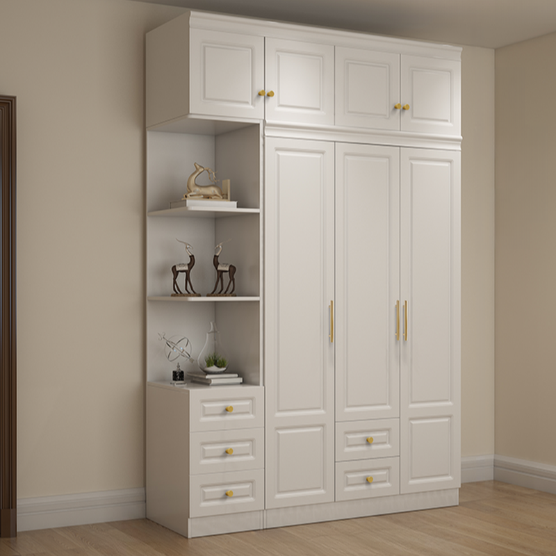 White Minimalist Lumber Wardrobe Closet with Soft Close Drawer, Soft Close Door, Interior Shelves, and Clothing Rod - image 4