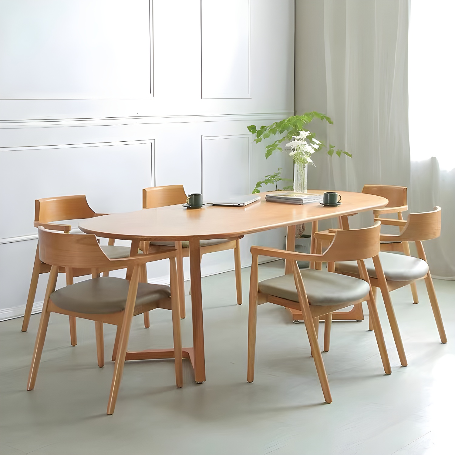 Modern Rectangle 1/2/5/7 Pieces Dining Set Solid Wood Dining Table with Chairs