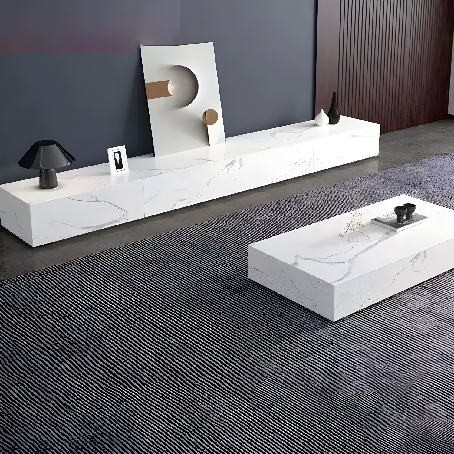 Stone TV Stand Console in Solid Wood with Storage Drawers Contemporary - image 3