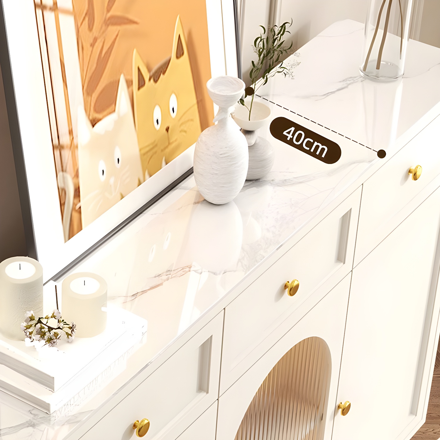 Wooden Buffet Server with Stone Countertop, Glass Doors, and Drawers - image 11