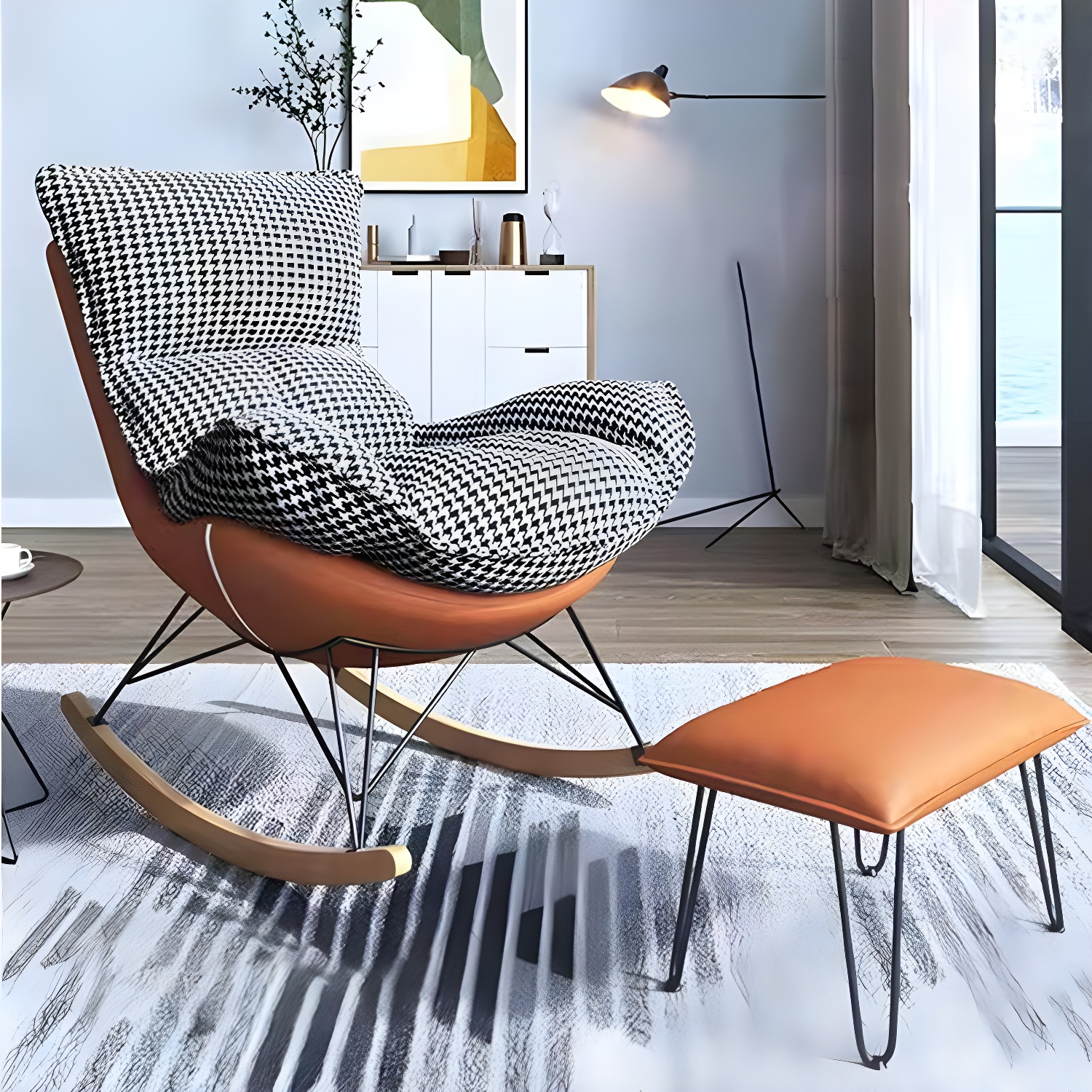 Contemporary Rocking Accent Chair Antique Finish Rocking Chair with Ottoman - image 11