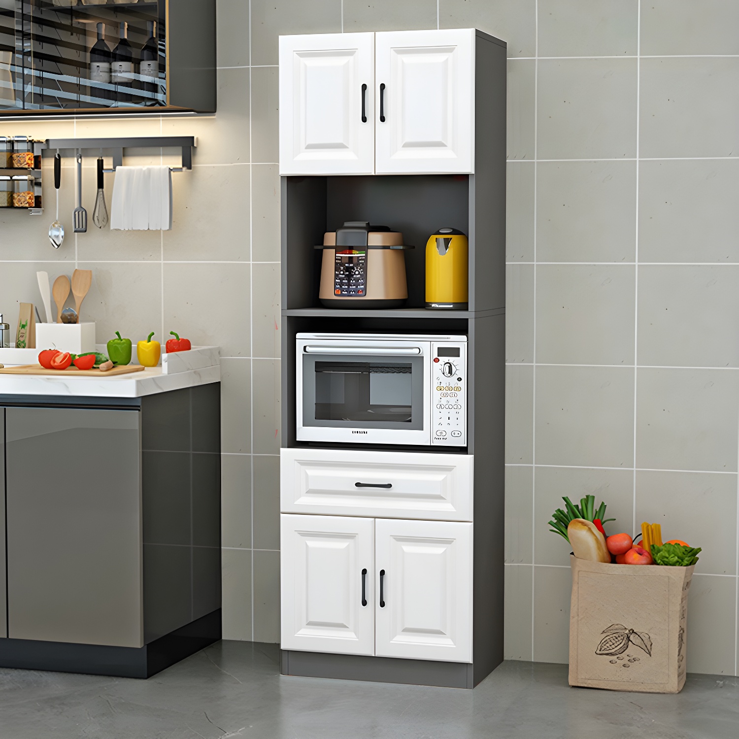 Wood Glam Server with Cabinets and Drawers - Narrow Size - Stylish and Functional - image 2