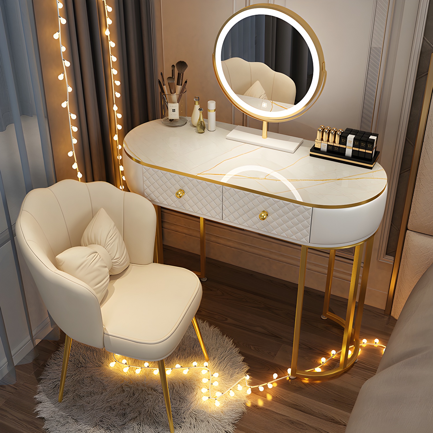 Scandinavian Wooden Vanity Dressing Table 29.9" H Bedroom Makeup Counter with Drawer - image 5