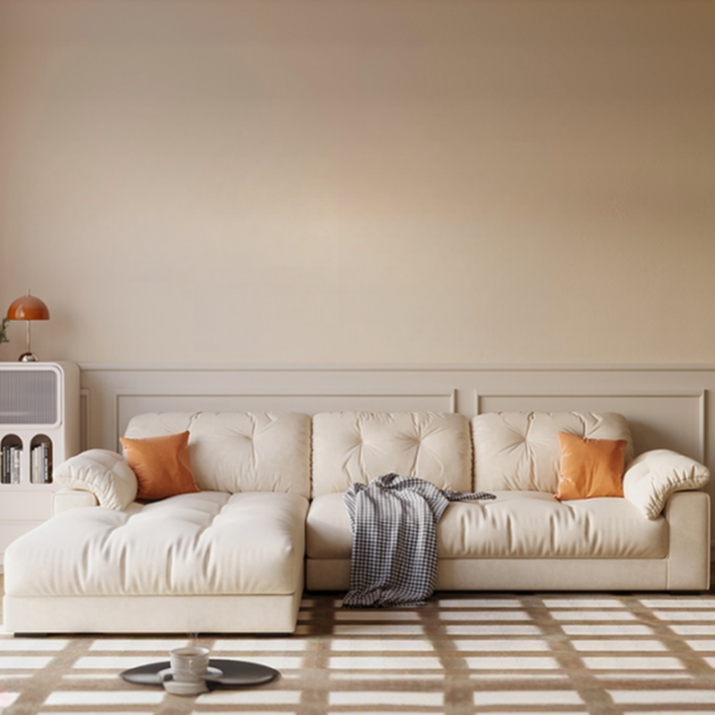 L-Shape Velvet Sofa Chaise with Button-tufted Upholstery