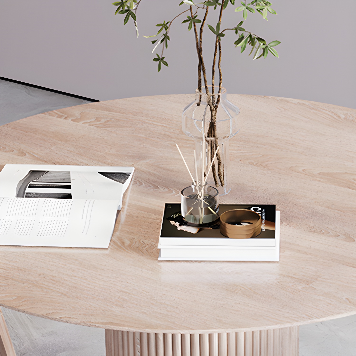 Solid Wood Round Table for Restaurant Modern Wood Table with Pedestal Base - image 8