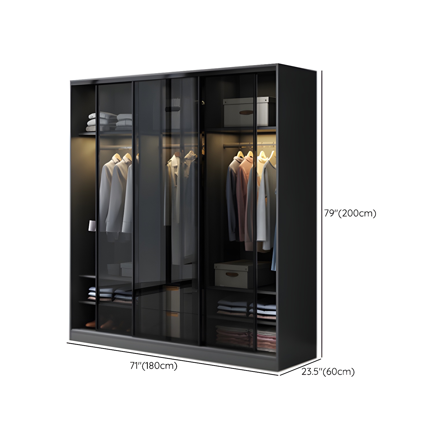 Contemporary Wood and Tempered Glass Wardrobe Freestanding Wardrobe Armoire without Light - image 14