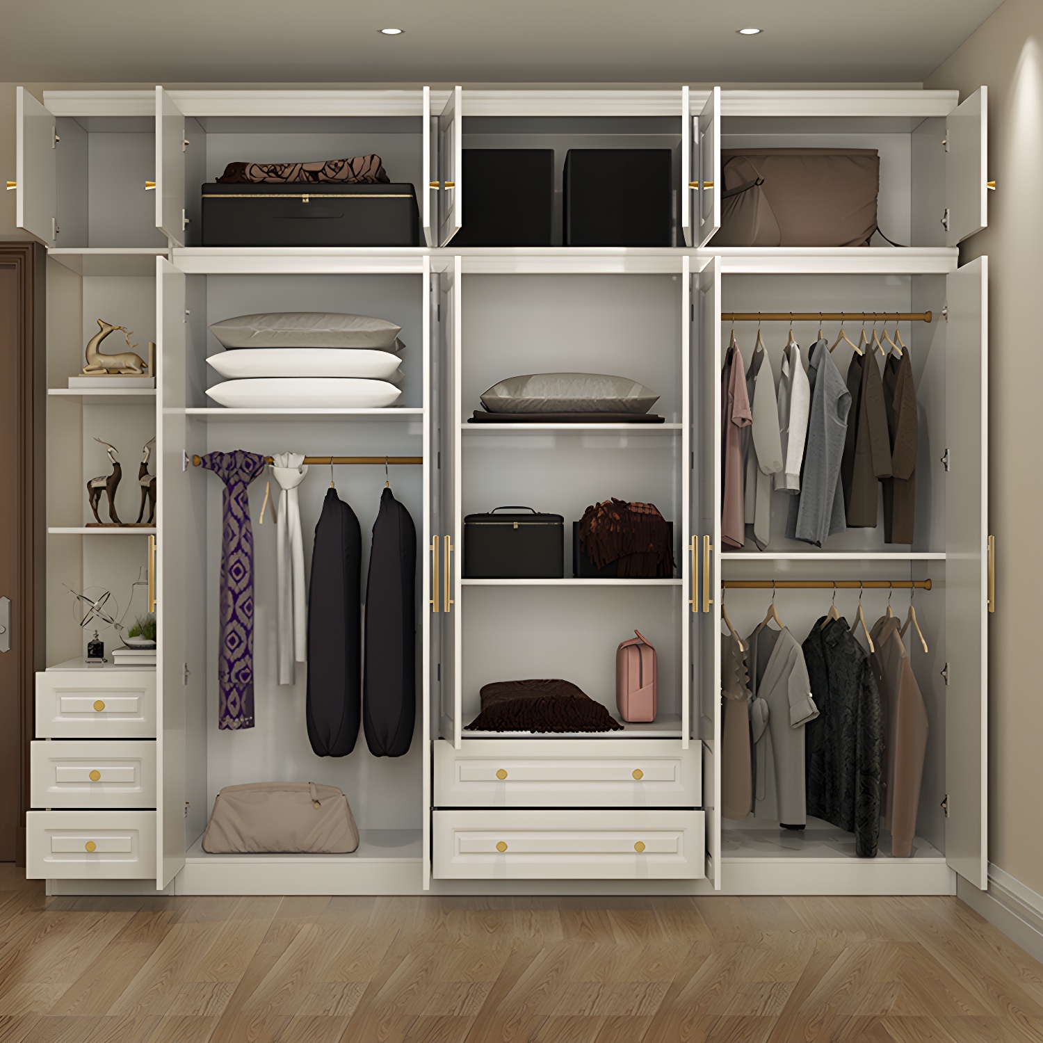 Hinged White Wardrobe Armoire Engineered Wood Wardrobe Closet - image 9