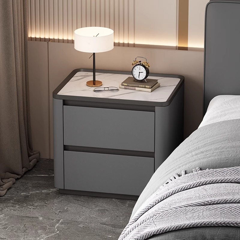 Stylish Bedside Cabinet Nightstand with 2 Drawers and Sintered Stone Countertop - image 4