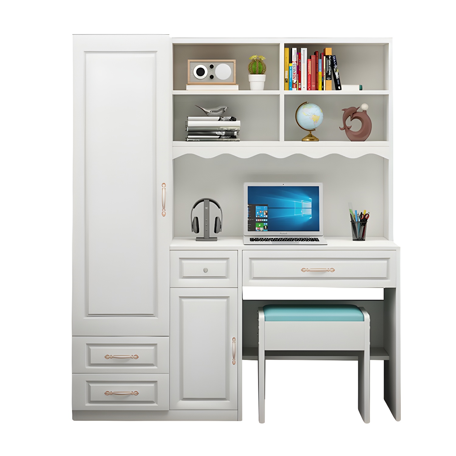 Modern White Wardrobe Armoire with Drawers & Clothing Rod Included - image 5