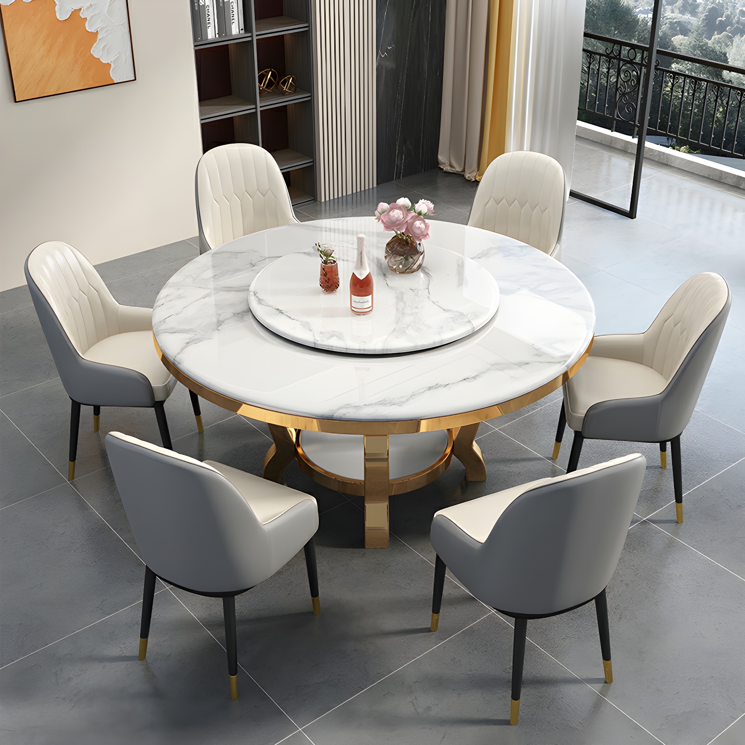 Kitchen 1/7/9/11 Pcs Dining Set with Round Dinette Table and Leather Chairs - image 3