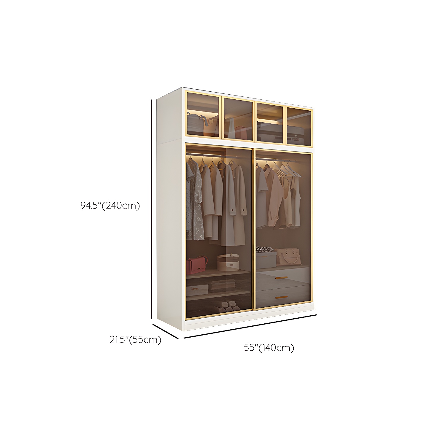 Modern White Wood Frame Wardrobe Freestanding Wardrobe with Sliding Glass Doors - image 18