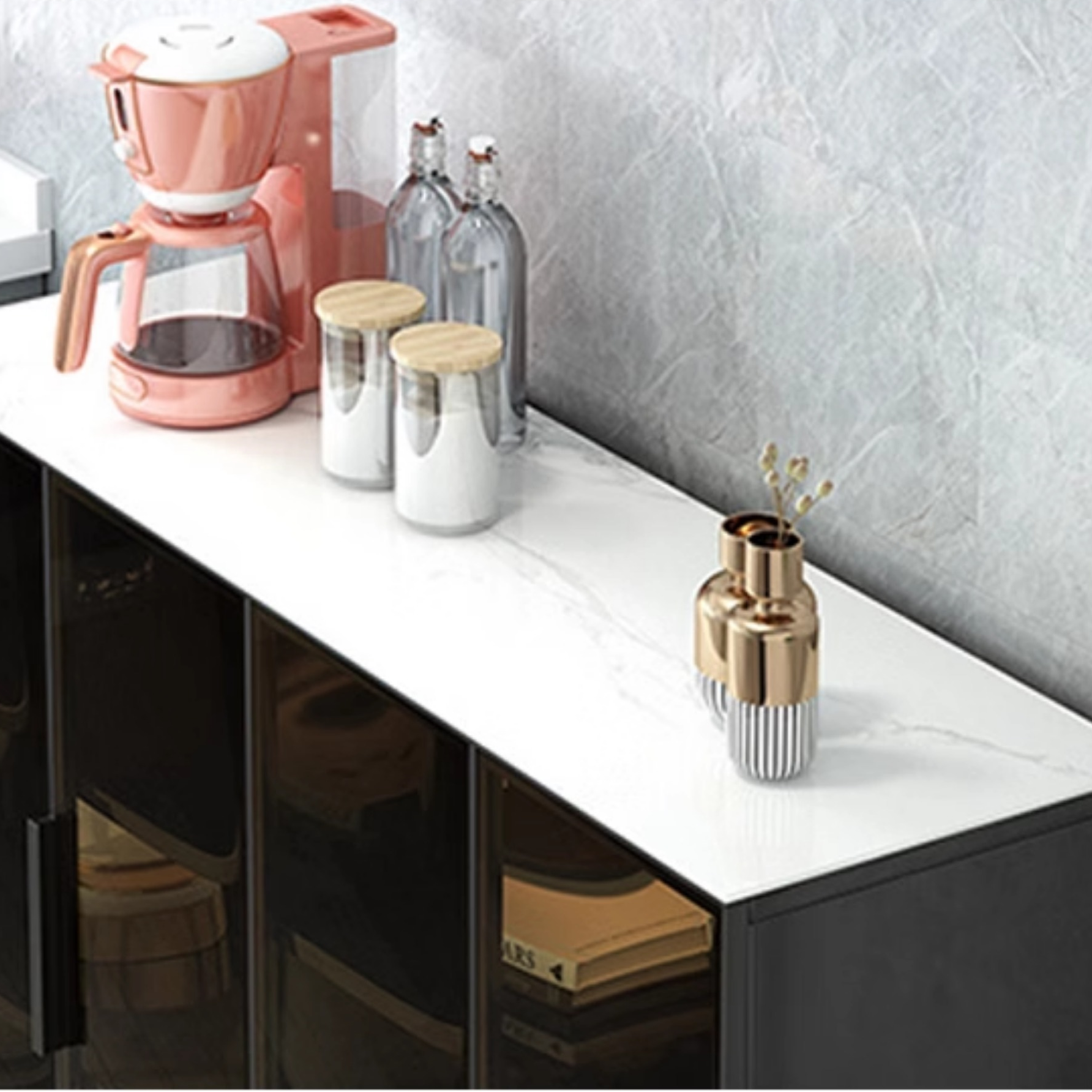 Coal Art Deco Sideboard with Locker, Standard/Narrow Size, Three Internal Shelves, and Glass Doors - image 5