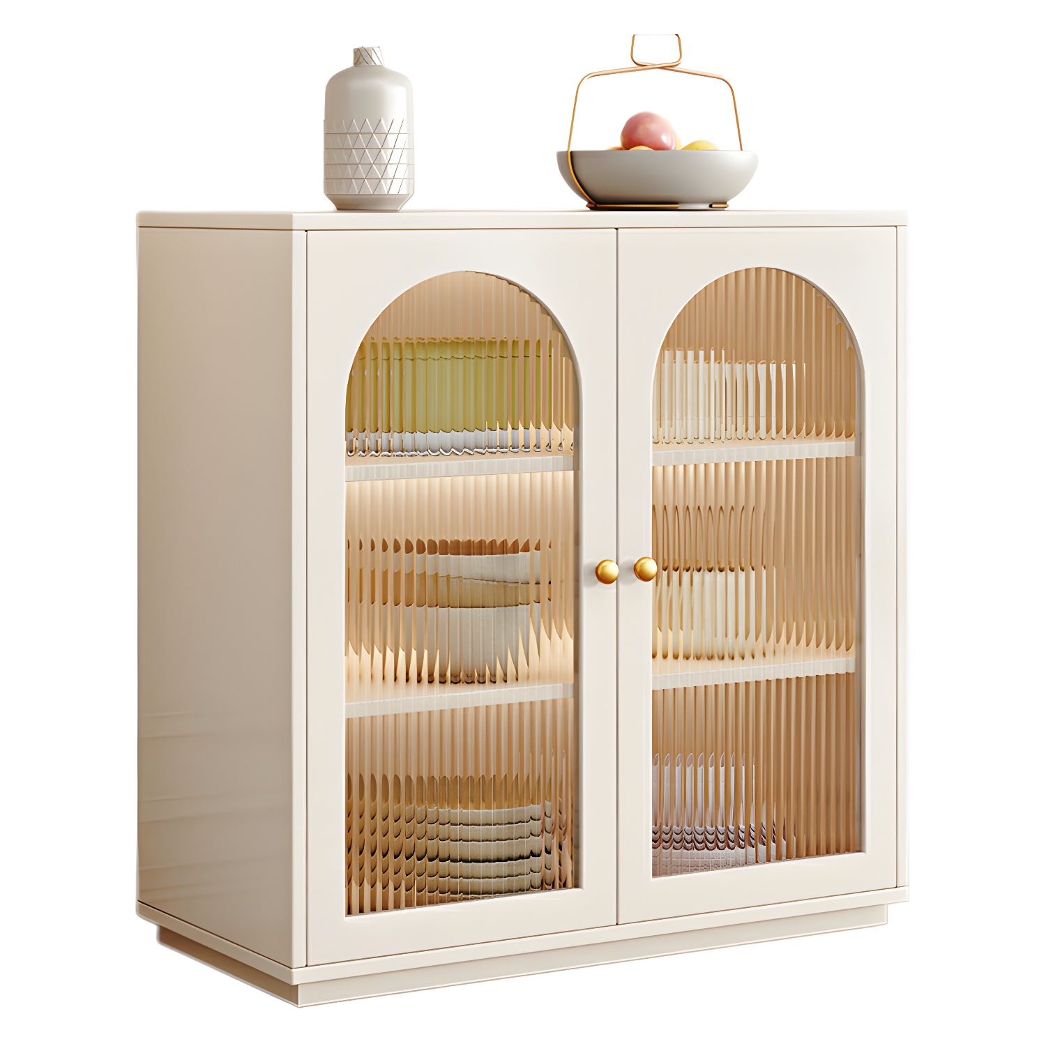Glam White Wood Sideboard Credenza with Glass Doors and Adjustable Shelves - image 5