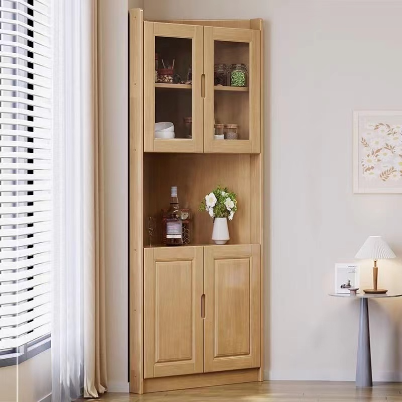 Independent Rubberwood Utility Storage Cabinet with Shelves, Living Room