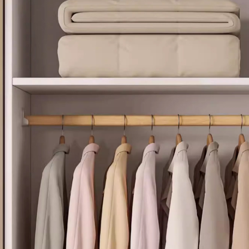 White Minimalist Manufactured Wood Wardrobe Closet with Soft Close Drawer, Soft Close Door, Interior Shelves, and Clothing Rod - image 4