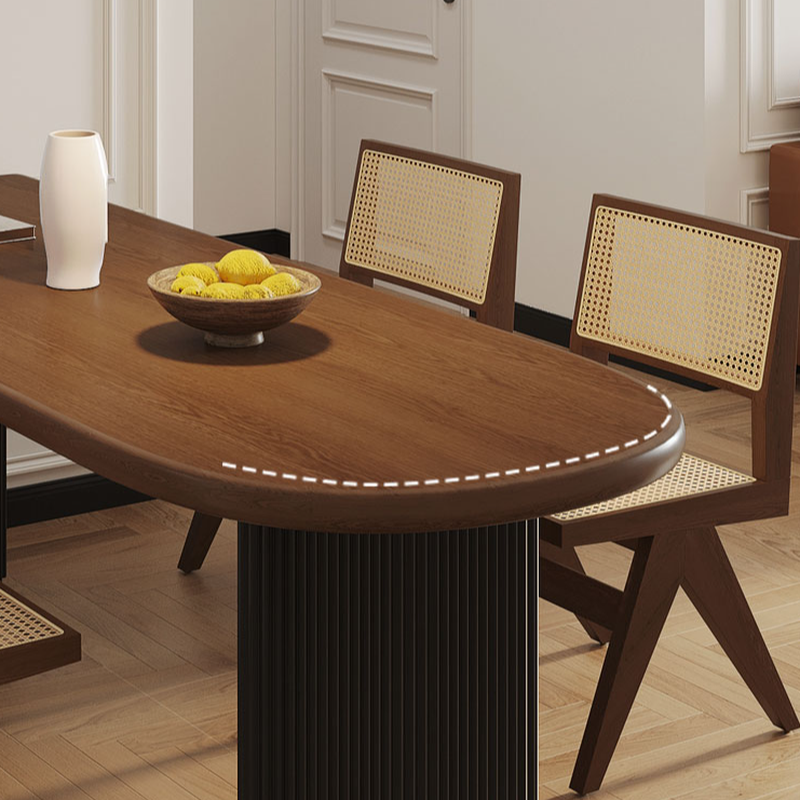 Minimalist Peninsula Dining Table Set with Wood Slab Top, Two-sided Pedestal Base, Fixed Table in Auburn - image 4