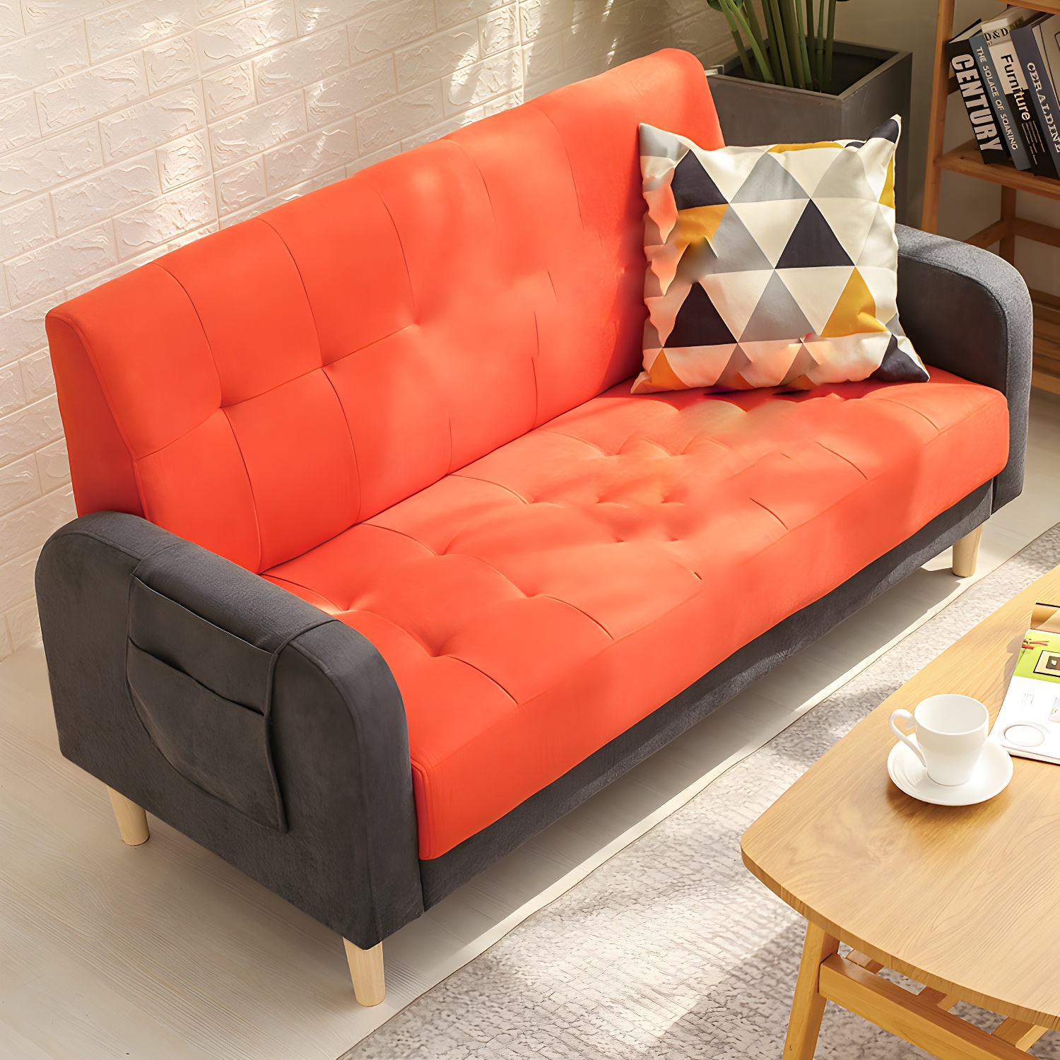 Tufted Fabric Sofa with Four Wooden Legs Square Tufted Sofa for Bonus Room - image 13
