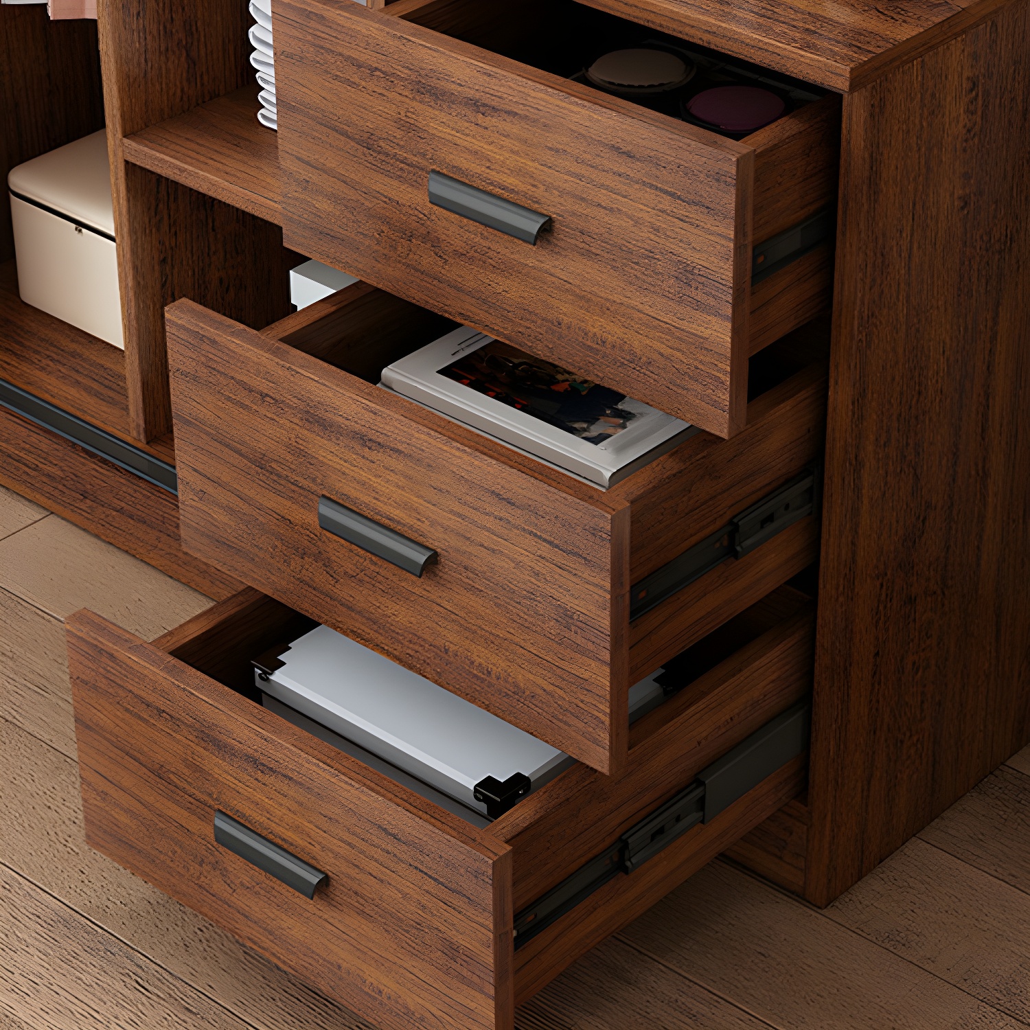 Contemporary Brown Wood Wardrobe Armoire with Clothing Rod & Shelves - image 6