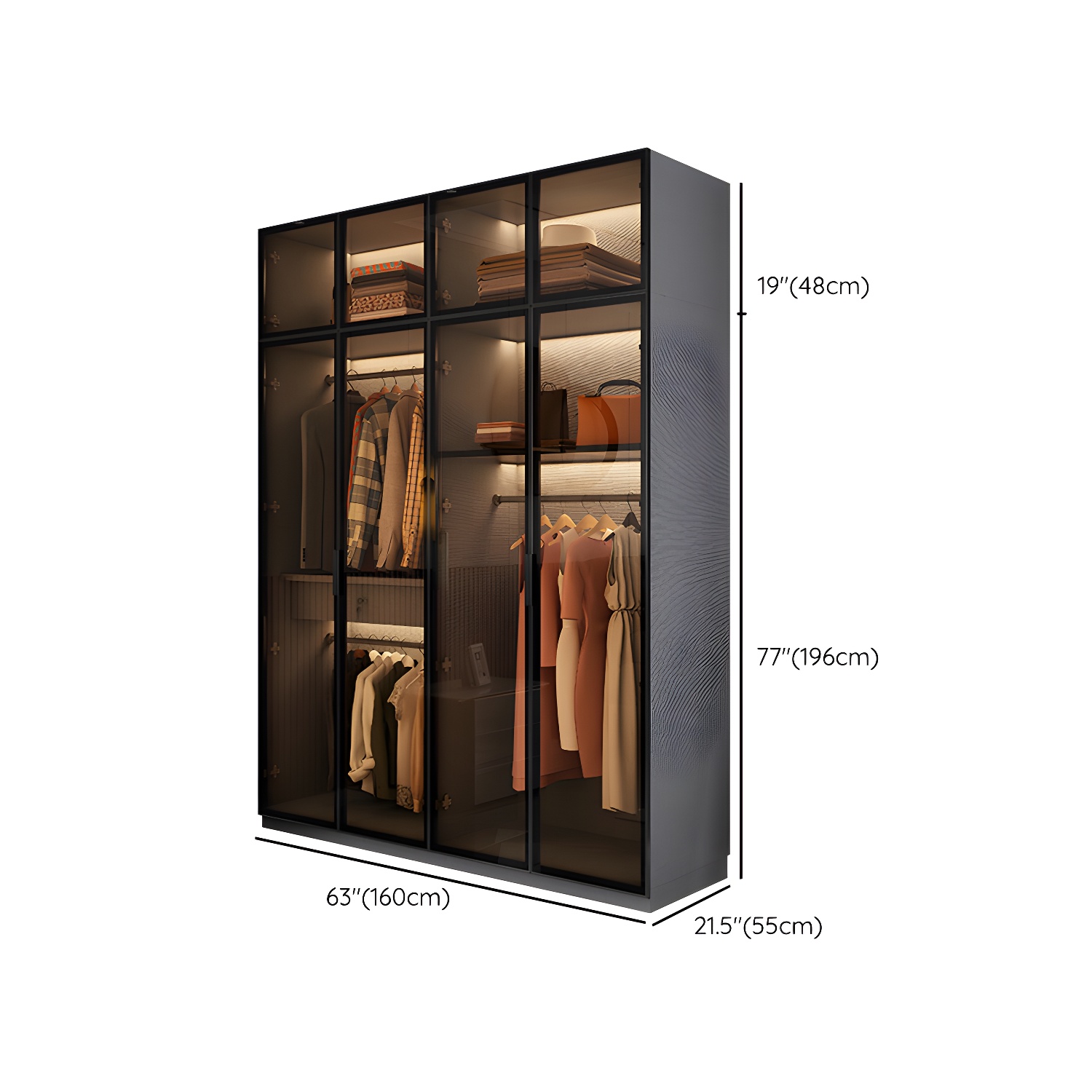 Modern Glass Wardrobe Cloth Rod Included Wardrobe Closet without Light - image 30