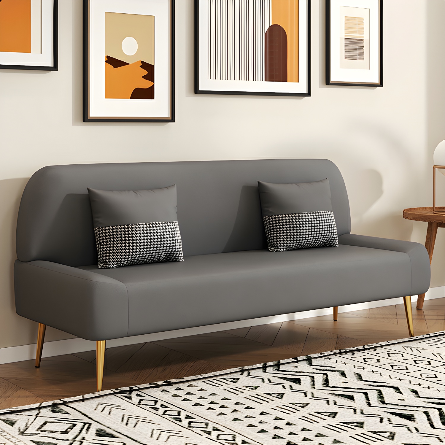 Scandinavian Faux Leather Small Size Sofa with Armless Design in Solid Color - image 4