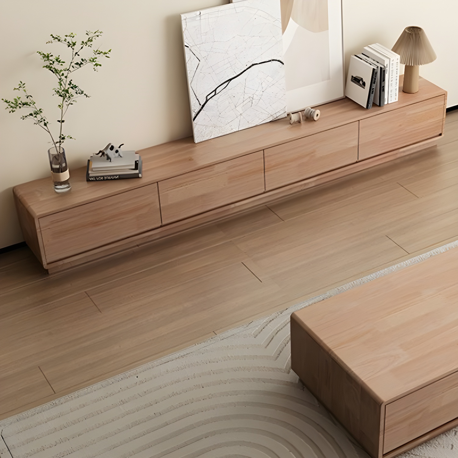 Modern Wood TV Stand with Drawers and Low Height, Featuring Cable Management - image 6