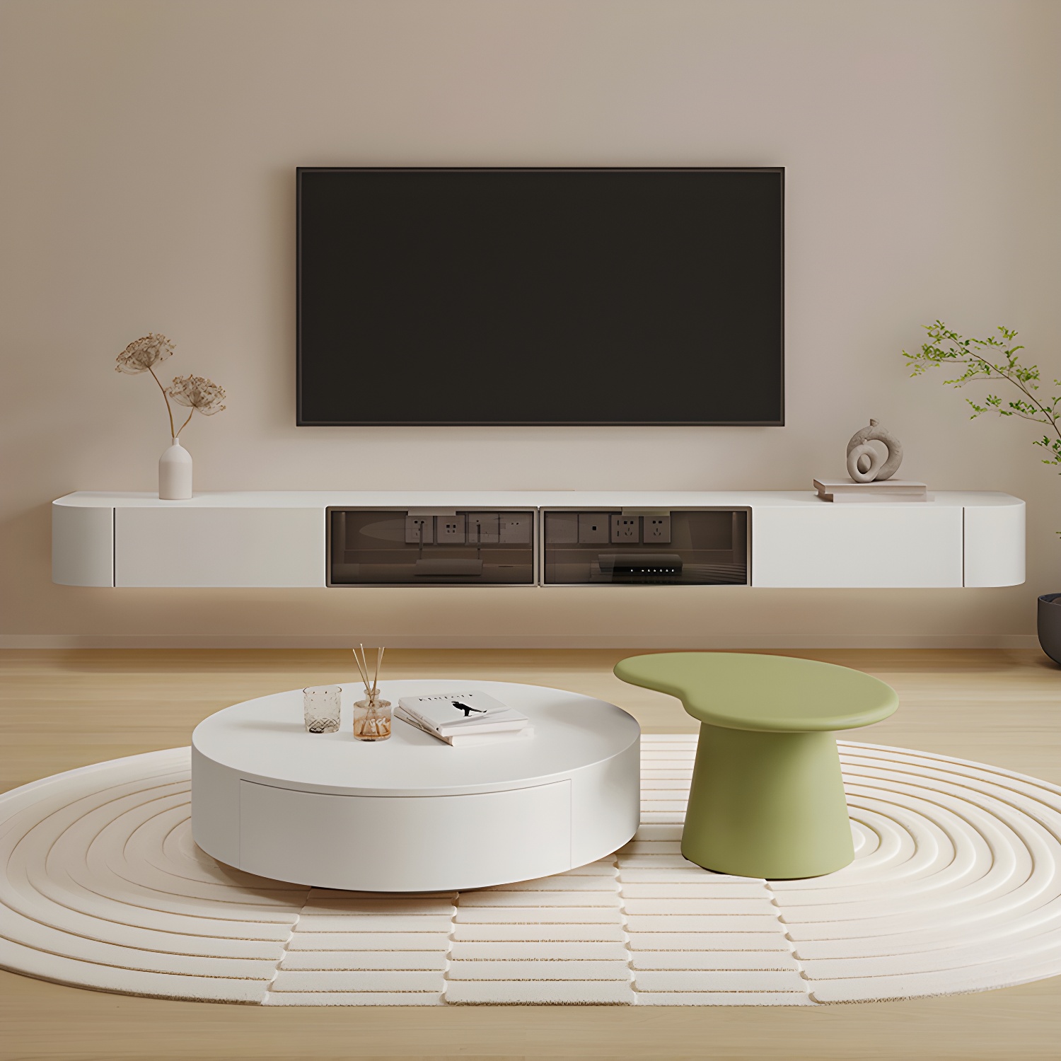 Modern White TV Media Stand Floating TV Stand Console with Drawers for Living Room - image 2