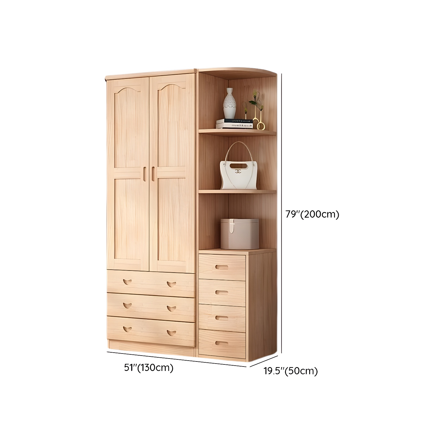 Scandinavian Natural Wood Wardrobe Armoire - 50cm Width - Drawers Included - image 26
