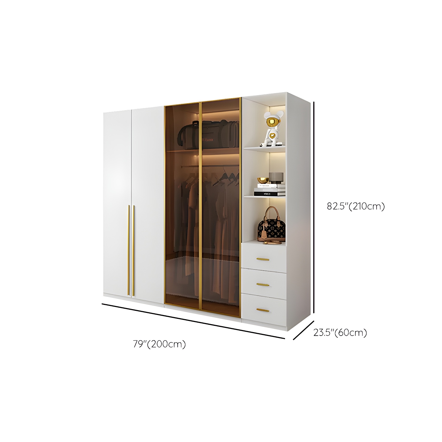Modern White Wood Frame Wardrobe Armoire Freestanding Wardrobe with Soft Close Drawers - image 18