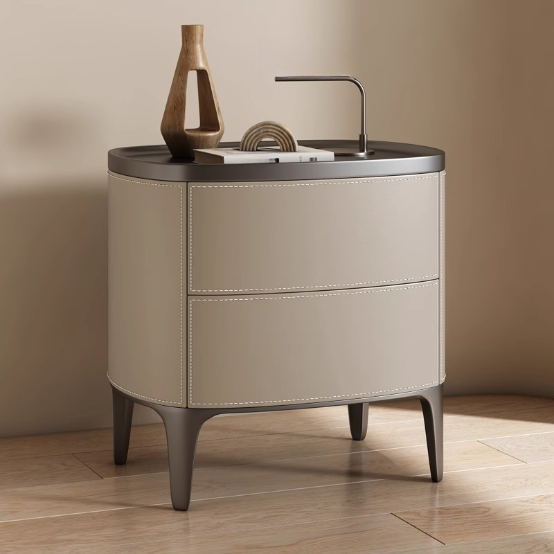 Contemporary 2 Tiers Drawer Storage Bedside Table with Real Wood Countertop - image 3
