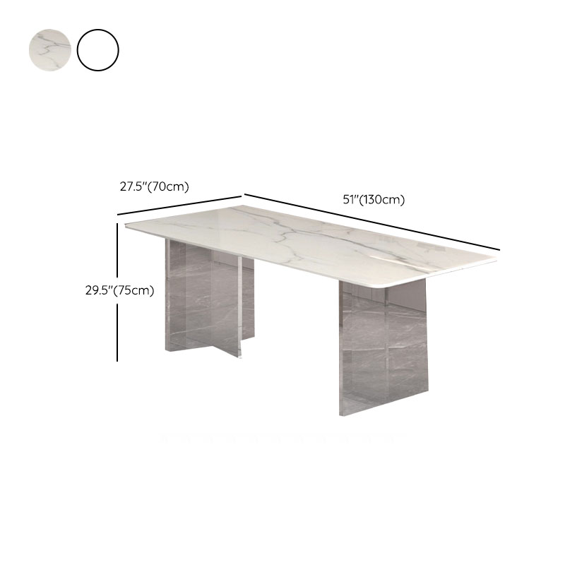 Dining Table Set with Rectangular White Slate Stone Top, Two-sided Pedestal Base, and Padded Chair with Back - image 8