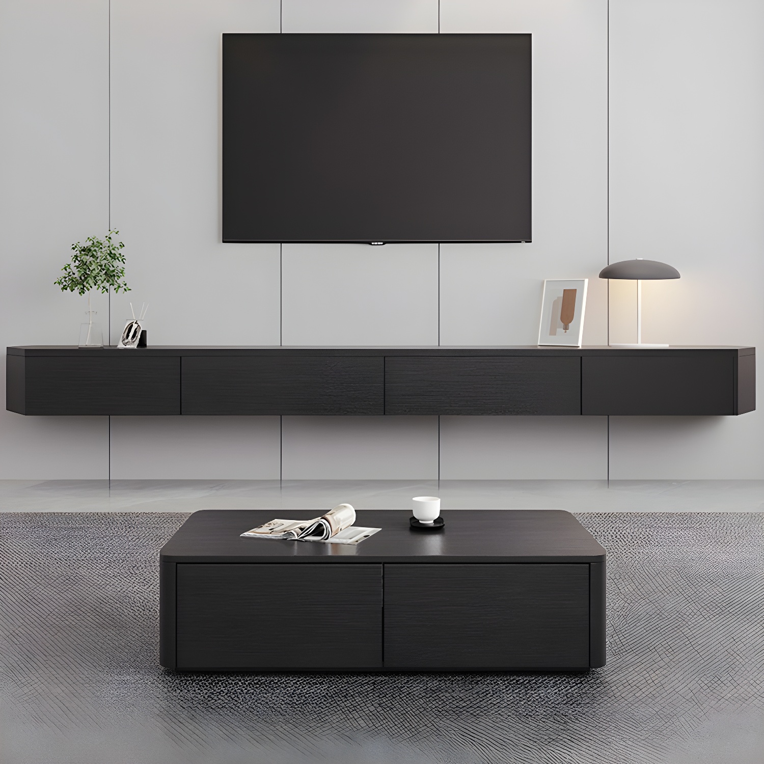 Contemporary Wall-Mounted TV Media Console with Cable Management - image 10