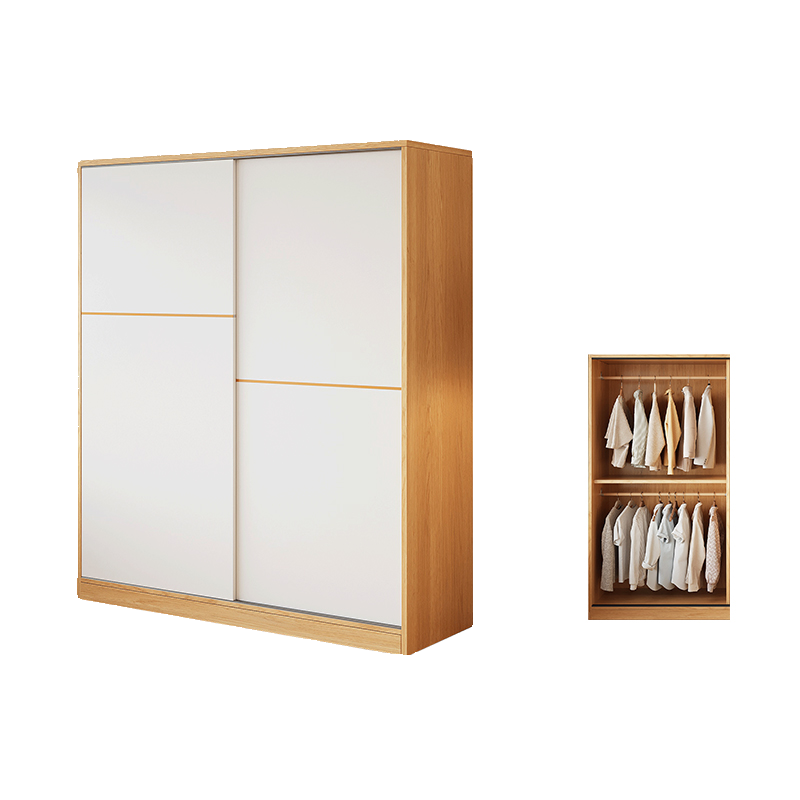 Minimalist Wooden Independent Wardrobe Closet with Soft Close Door, Interior Shelves, and Clothing Rod