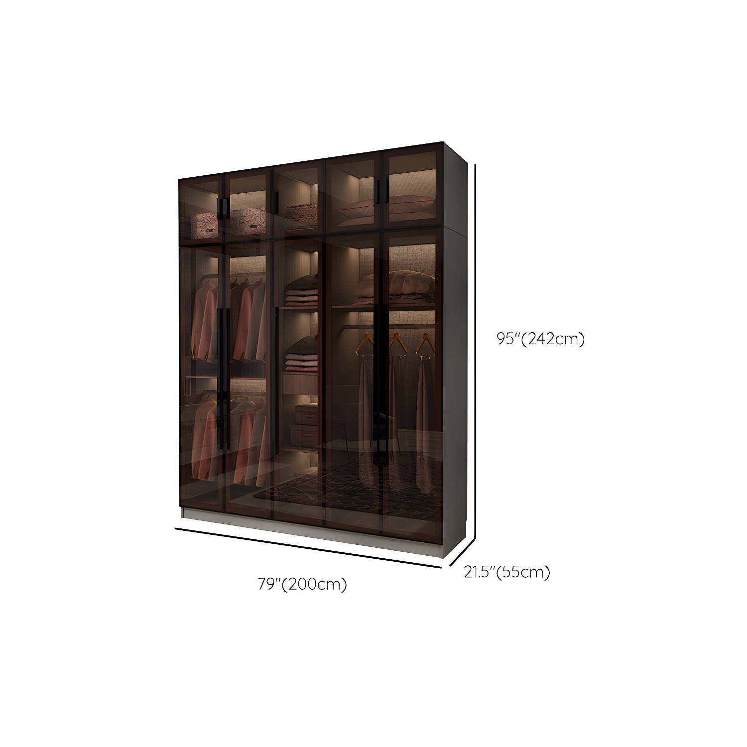 Modern Glass Hinged Doors Wardrobe Armoire Wood Frame Wardrobe with Shelves without Light - image 27