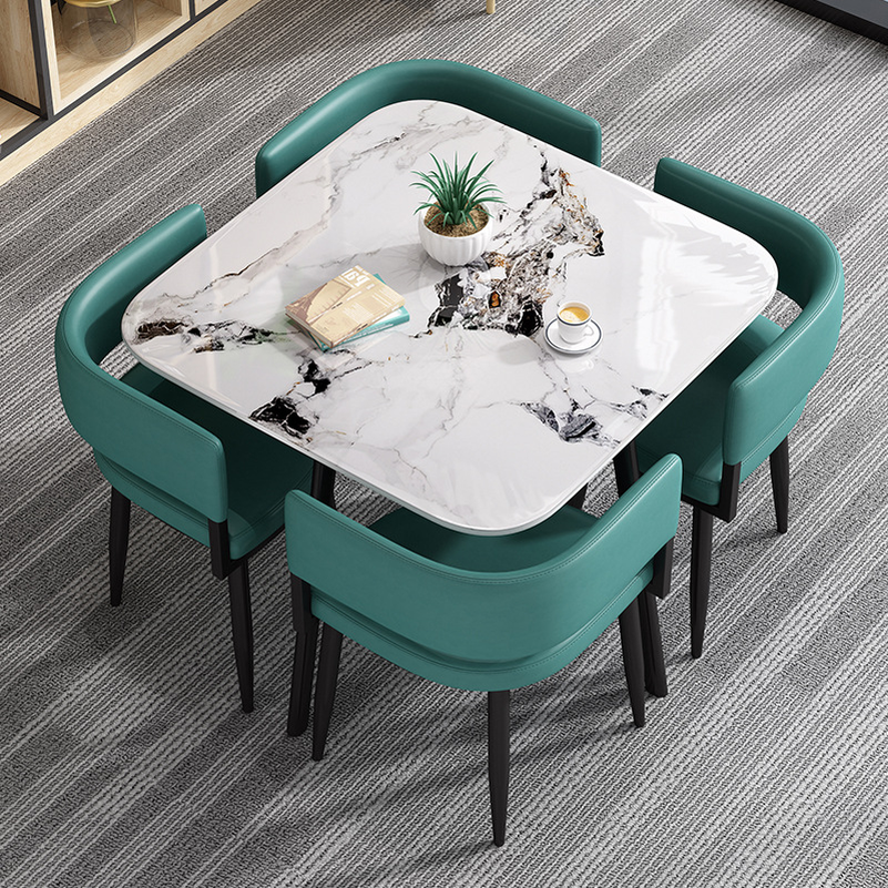 Circular Dining Table Set with a Slate Tabletop in White/Gray/Coal, Back and Cushion Chair for Dining Table for 4 in a Simple Style - image 7
