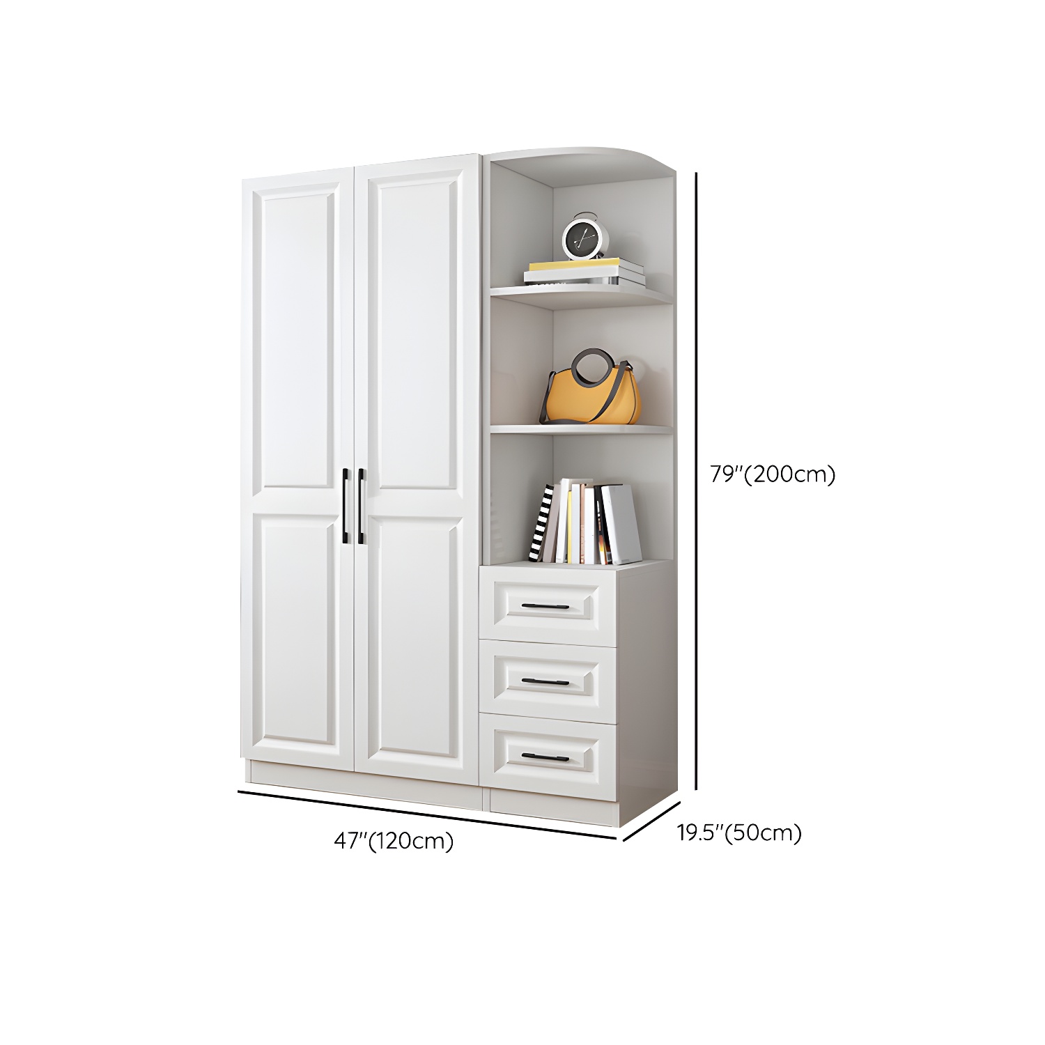 Modern White Wood Wardrobe Armoire with Shelves & Clothing Rod - Spacious and Stylish - image 25