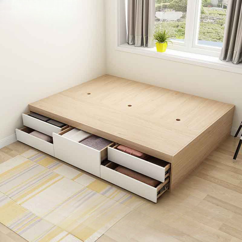 Wood Color Platform Storage Bed with Timber Bed Panel in a Modern Simple Style - image 5