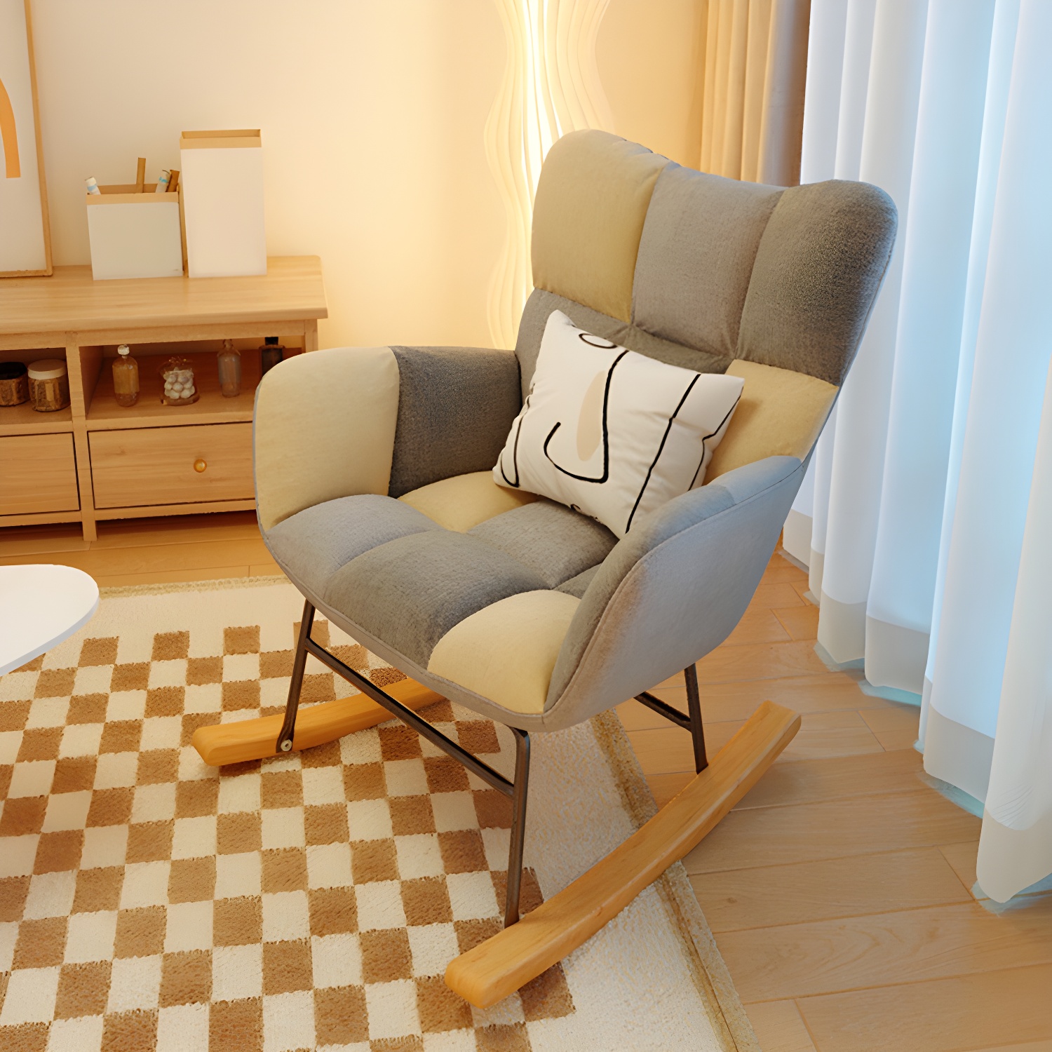 Modern Rocker Chair Upholstered Dark Legs Glider Button-Tufted - image 13