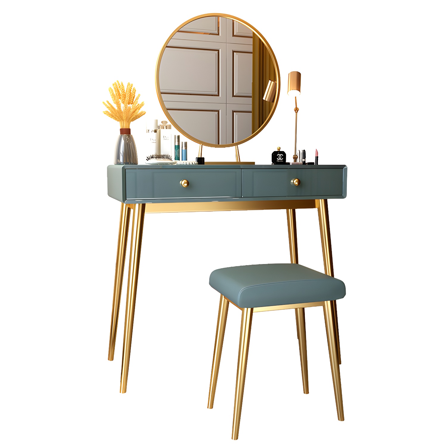 Glam 29.5" Height Wooden Makeup Vanity with Drawers and Mirror - image 8