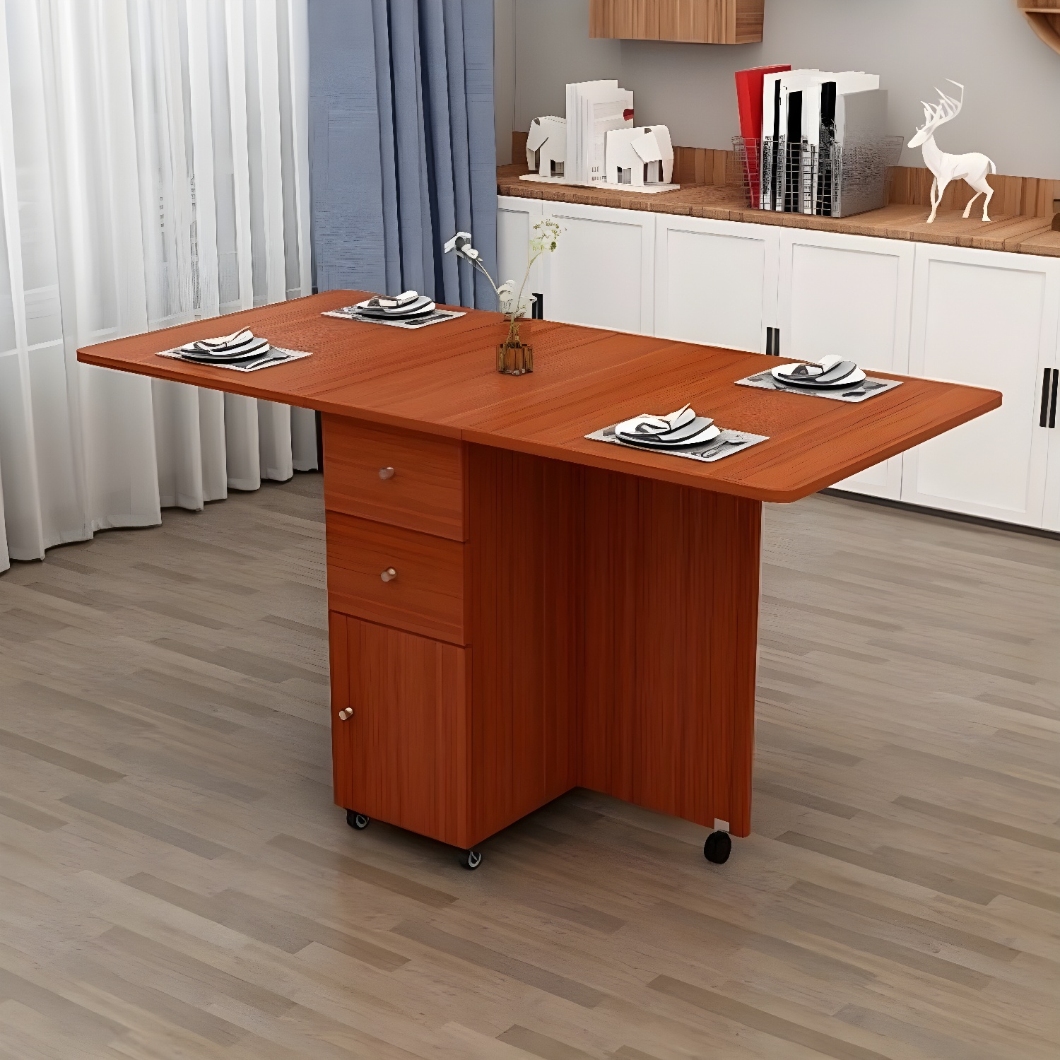 Solid Wood Mid-Century Rectangle Table Wooden Top Table with Drop Leaf - image 5