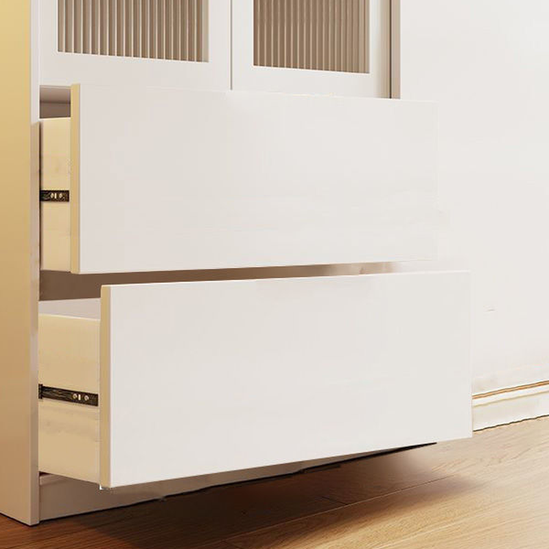 Cream Contemporary Reclaimed Wood Detached Almirah with Soft Close Drawer, Soft Close Door, and Interior Shelves